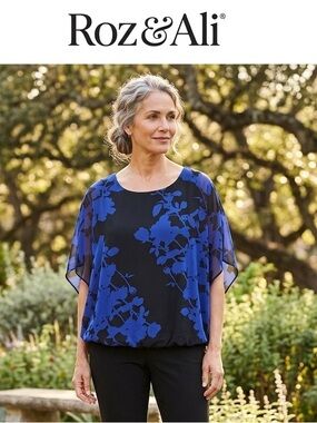 Roz & Ali Black and Royal Blue Blouse over a black tank top